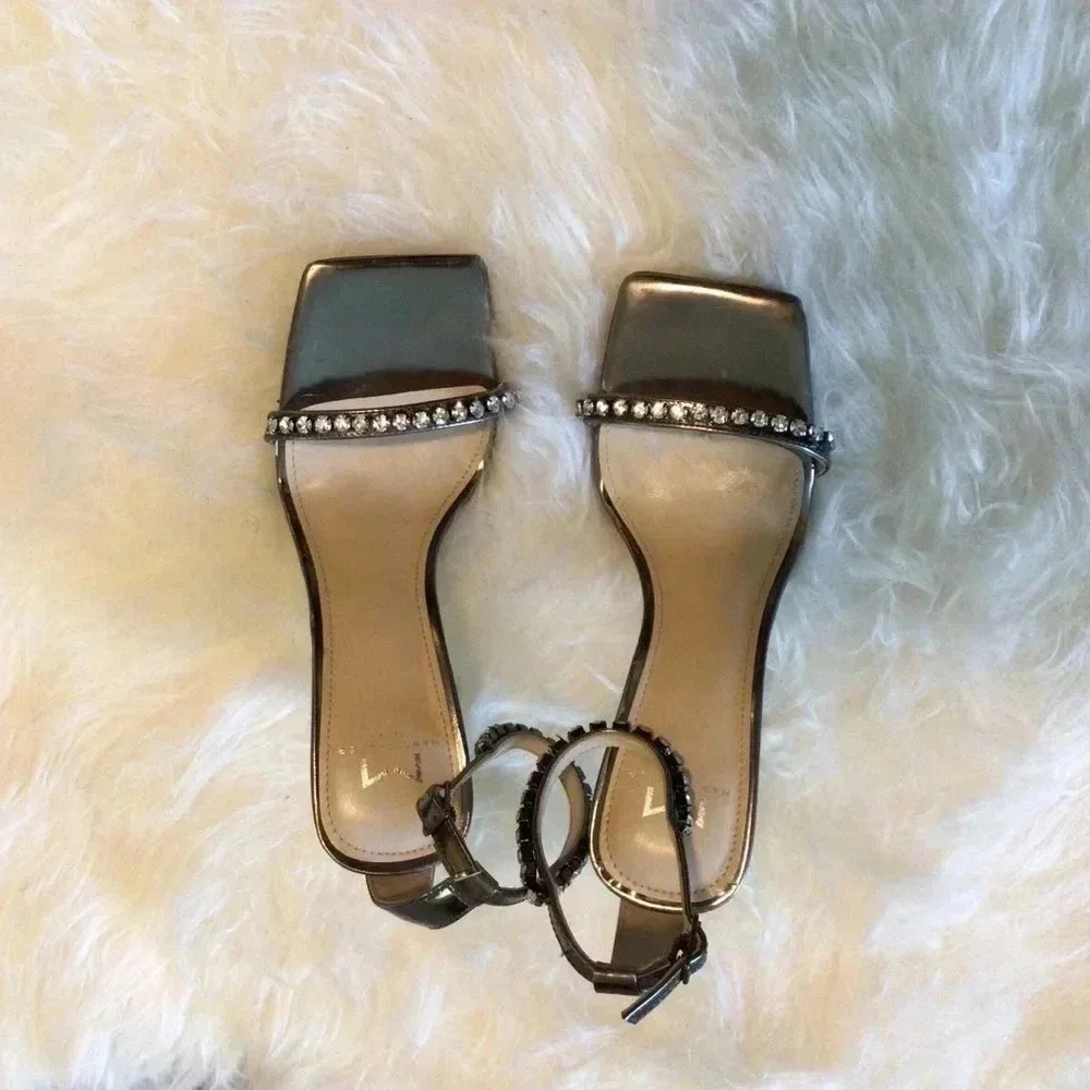 Marc‎ Fisher Sandals Size 5 1/2 M with Rhinestones Ankle Straps Heels Leather
